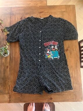 Vintage Disney Mickey & Minnie Button Romper - Black